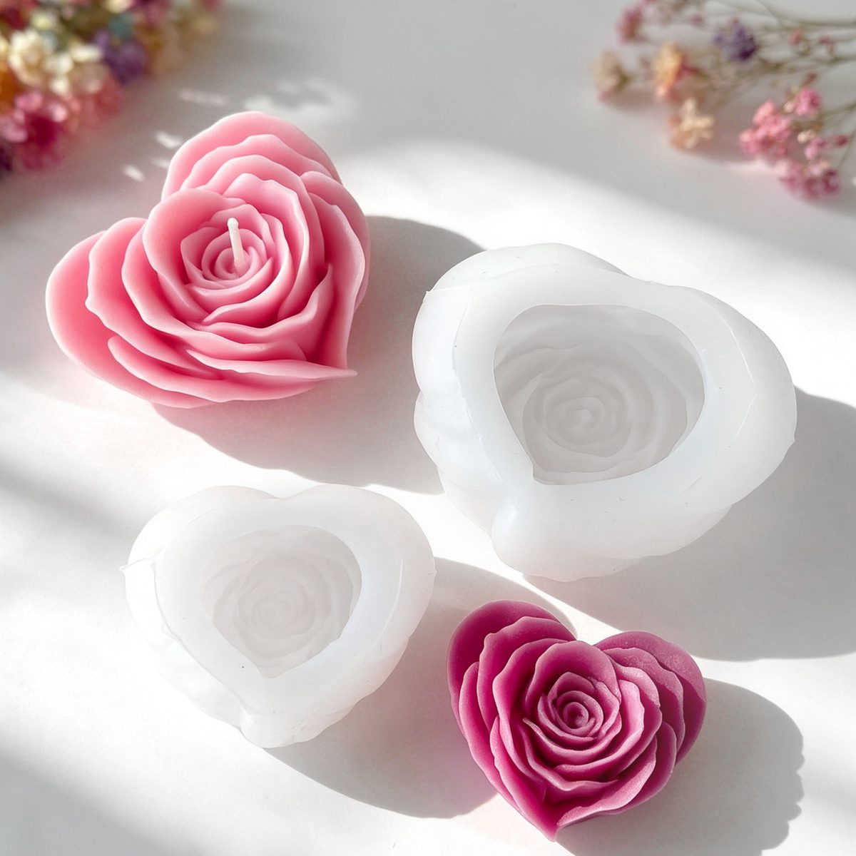 Heart Rose Rose Pillar Candle mold (RUUIPON-179)