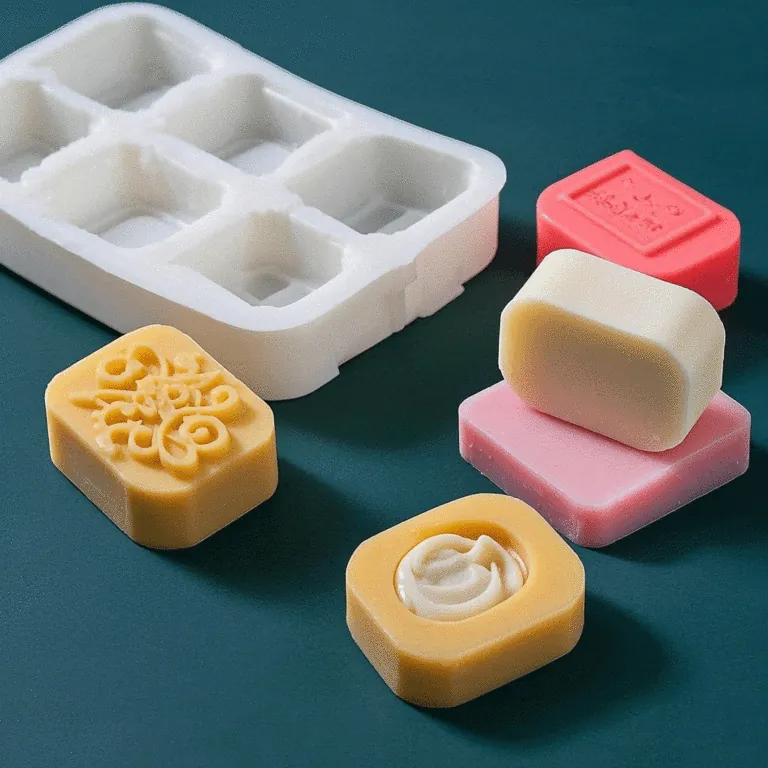 Silicone soap mold with finished bars
